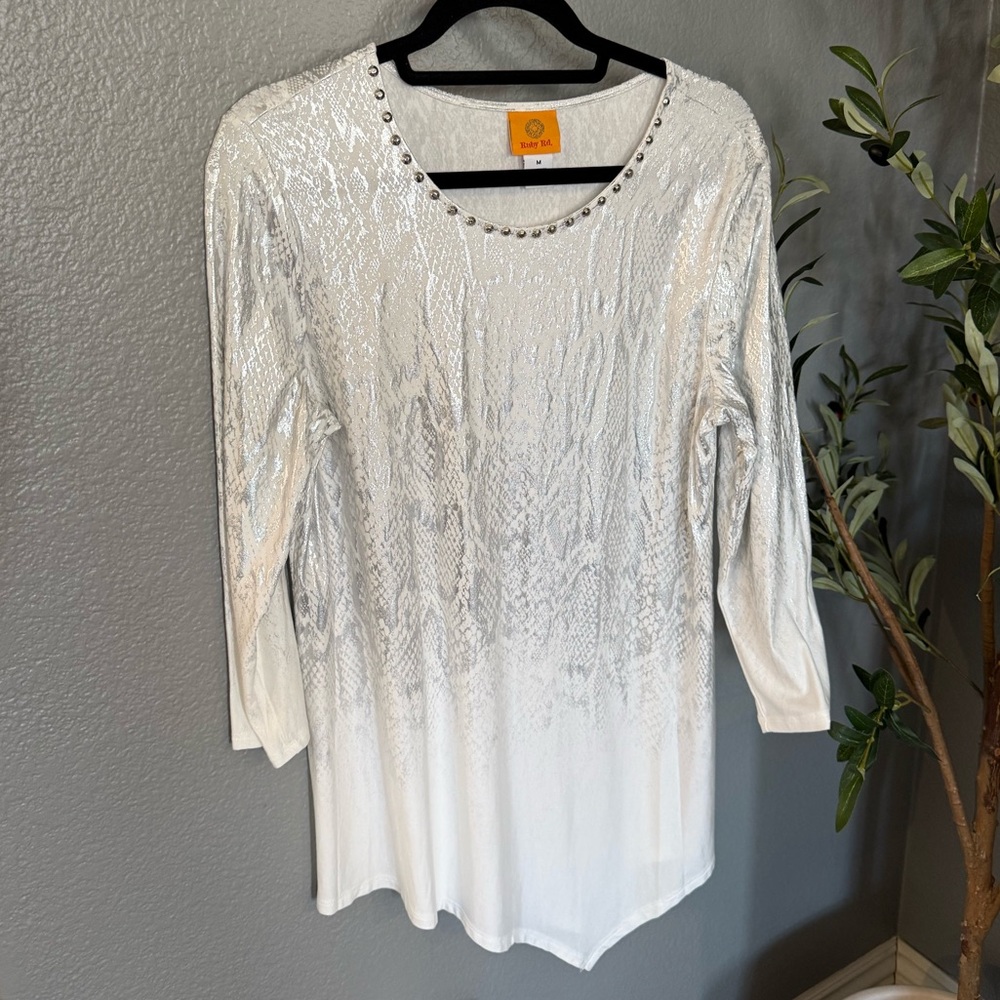 NWOT- Ruby Rd. Snakeskin Blouse With Neckline Embellishments